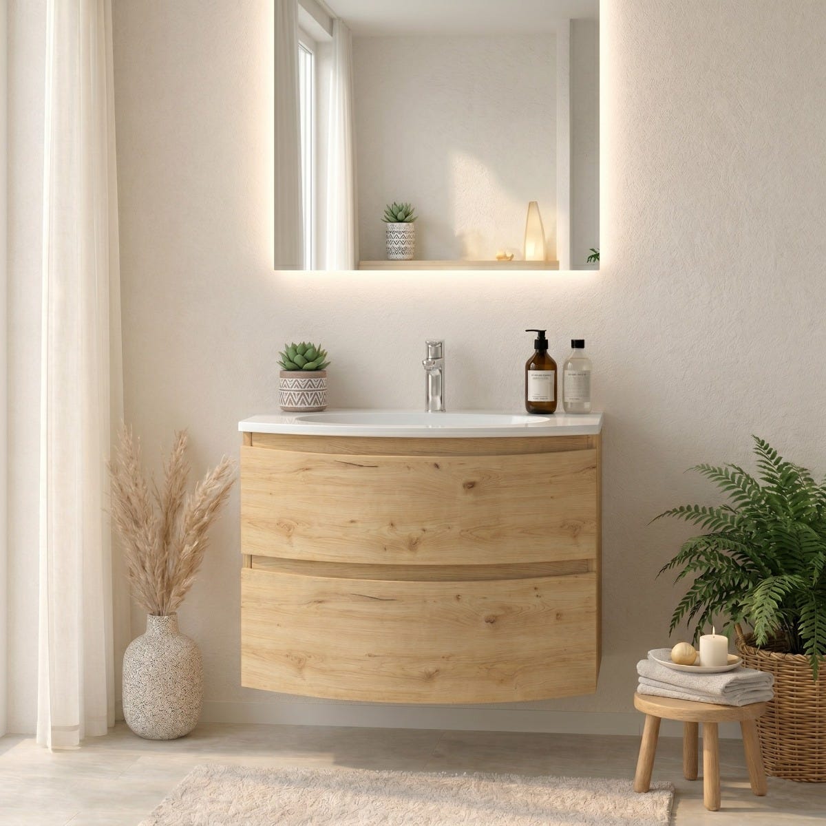 Hängendes Badmöbel 70cm Gebogen Eiche Gold Modern Los Angeles