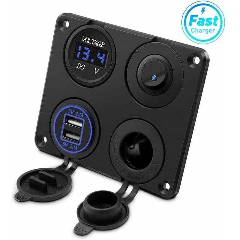 Doppelte Usb-4,2-a-zigarettenanzünderbuchse Mit Schalter Und Led-anzeige, Wasserdichtes Voltmeter Für Auto, Boot, Motorrad, Lkw, Suv, 12 V/24 V - Kzq