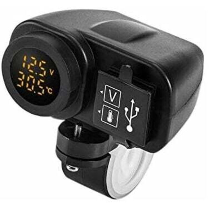 12v 5v 2,1a Usb-motorradladegerät Mit Led-voltmeter Und Thermometer – Praktisches Reisezubehör – Kzq