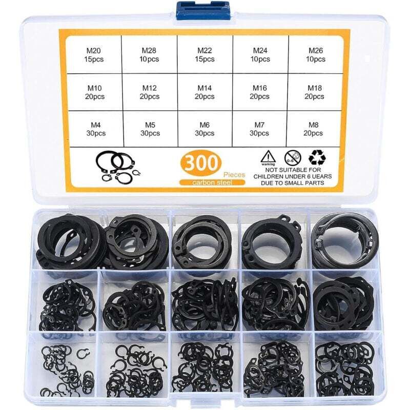 300-teiliges Set Externer Sicherungsringe, Verschiedene Sicherungsringe M4–m28, Anschlagringe Für Reparatur Und Wartung – Kzq