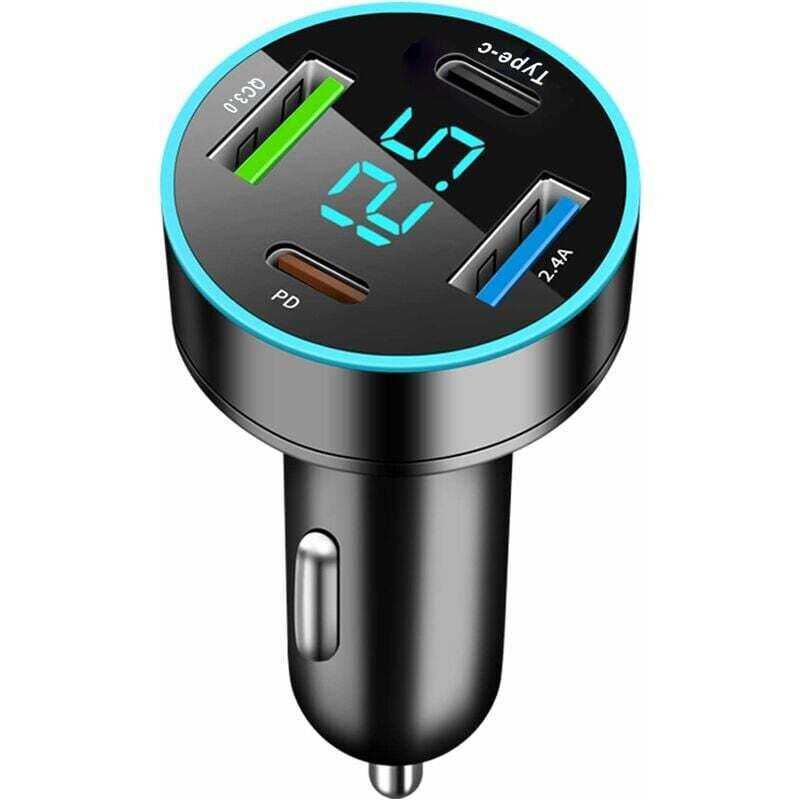 4-port Usb 30w Schnelllade-autoladegerät Mit Led-voltmeter, Zigarettenanzünderstecker Für Iphone, Android, Samsung Und Tablets – Kzq