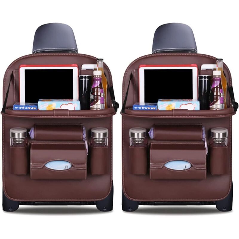 Auto-organizer, Rücksitzbezüge Aus Pu-leder Mit Faltbarer, Wasserdichter Tablet-halterung, Autoaufbewahrung (braun, 2er-pack) - Kzq