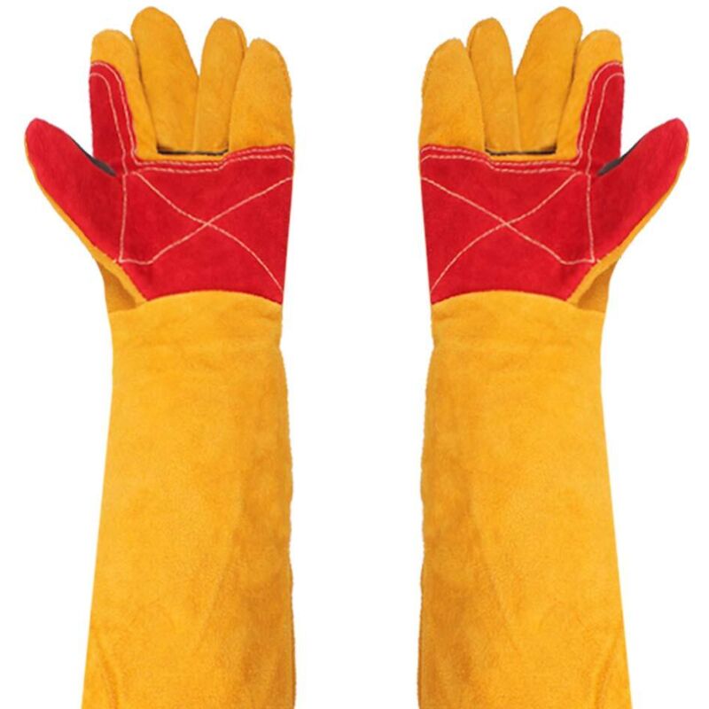Schweißerhandschuhe Aus Leder, Lange Ärmel, 61 Cm, Hitzebeständig, Schutzhandschuhe Zum Schweißen, Grillen Und Gärtnern - Kzq