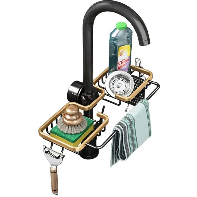 Abtropfgestell Aus Aluminium Mit Stauraum Für Schwämme, Wasserhahnhalterung, Seifenschale Und Abtropffläche – Kzq
