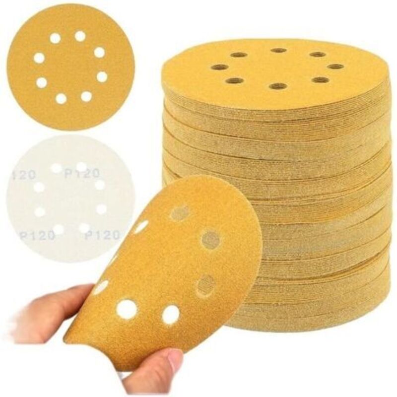50-teiliges Set Schleifscheiben (12,7 Cm Durchmesser), Körnung 40–240, 8 Löcher, Klettverschluss, Geeignet Für Trockenes Und Staubfreies Schleifen – Kzq