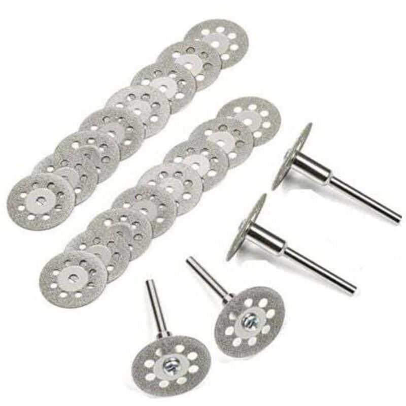 20-teiliges Set Mini-diamanttrennscheiben (22 Mm) Mit 4 Dornen Und Schäften Für Rotationswerkzeuge, Glas- Und Edelsteinbearbeitung – Kzq