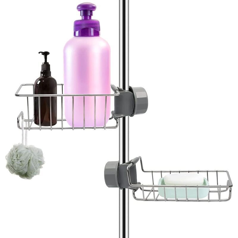 Duschablage-set Aus Silberfarbenem Edelstahl, 2-teilig, Für Duschstangen Mit 18–27 Mm Durchmesser, Zur Aufbewahrung Von Seife Und Shampoo – Kzq
