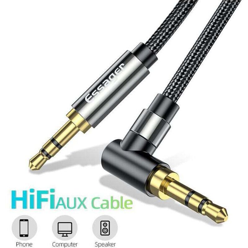 35-mm-klinkenstecker Auf Klinkenbuchse, 150 Cm, Geflochtenes Nylon, 90°-winkelstecker, Für Autoradios, Lautsprecher, Tablets Und Mp3-player – Kzq