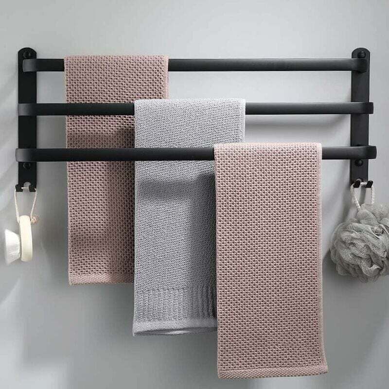 3-stufiger, Wasserfester Handtuchhalter Aus Aluminium Zur Wandmontage Mit Haken, Schwarz, Für Bad Und Küche, 70 Cm - Kzq