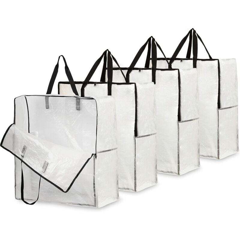 Set Mit 4 Großen, Transparenten Xxl-aufbewahrungstaschen (60 X 60 Cm) Mit Griff, Ideal Für Kleidung, Spielzeug, Bettdecken – Waschküche, Garage, Dachboden – Kzq