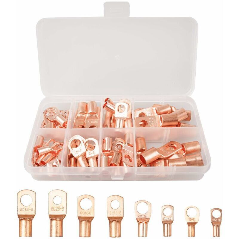 60-teiliges Set Elektrischer Verbinder Aus Verzinntem Kupfer Zum Crimpen Und Löten Von Kabeln (6 M, 8 M, 10 M, 16 M, 25 M) – Vergoldet – Kzq