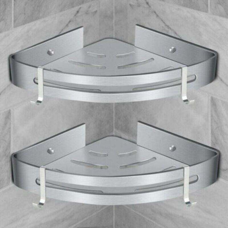 Dreieckiges, Selbstklebendes Eckduschregal Aus Aluminium – Wandmontierter Aufbewahrungskorb Fürs Badezimmer – Praktischer Shampoo-halter – 2er-set – Kzq