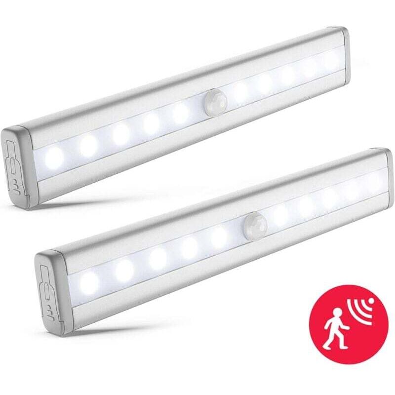 2er-set Led-nachtlichter Mit Bewegungssensor Für Kleiderschrank, Schrank, Vitrine, Selbstklebend, Batteriebetrieben (aaa), Aluminium-finish - Kzq