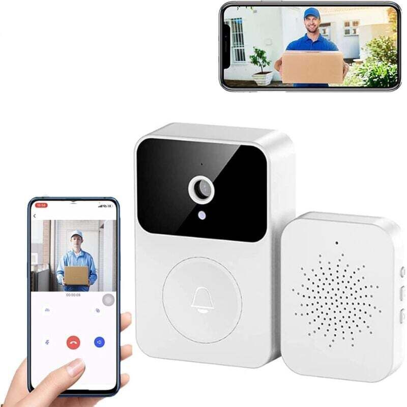 Sonnette Sans Fil Connectée Mit Kameraüberwachung, Videoregistrierung, Plus-sonnerien, Wiederaufladbar, Kompatibles Smartphone Android Und Iphone – Kzq