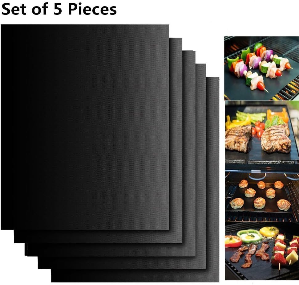 Bbq Grillmatten, 5er Set Bbq Antihaft Grill-und Backmatte Wiederverwendbar Pfoa-frei - Toll Über Kohle, Gas Und Weber Style Grills - Perfekt Für Fleisch, Fisch Und Gemüse 40x33 Cm Mehrweg
