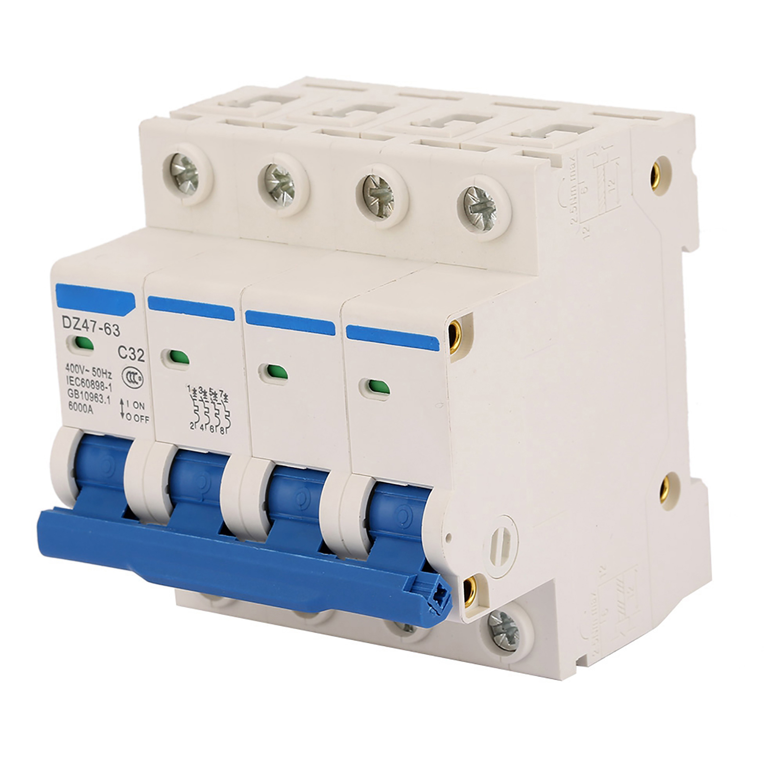 Miniatur-fehlerstromschutzschalter Dz47-63 4p 32a 400v