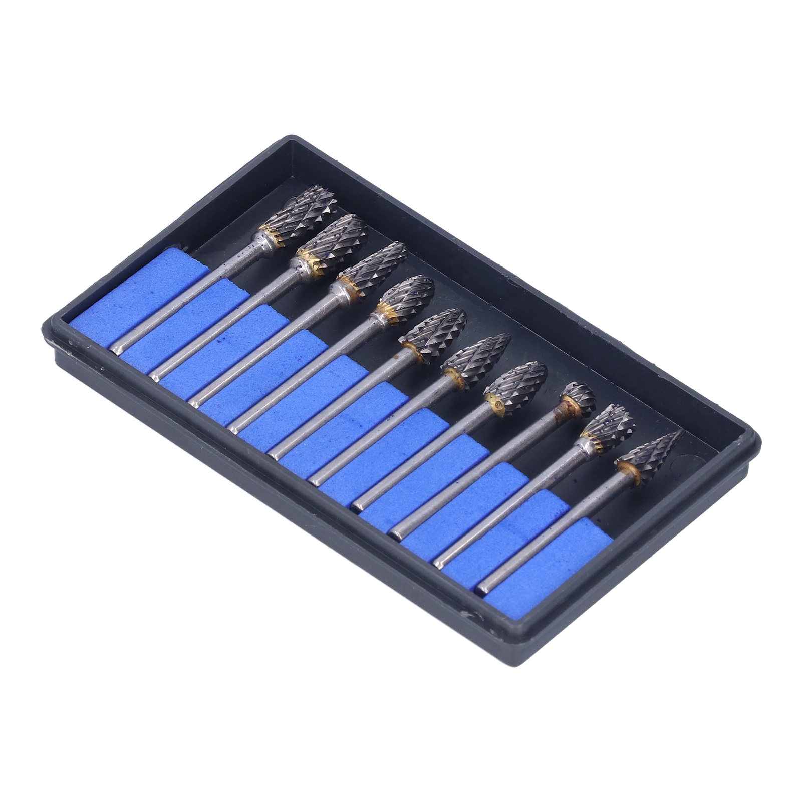 Set Mit 10 Wolframkarbid-rotationsschleifscheiben Für Die Holzbearbeitung, Doppelt Geschnitten, Silber (blaue Schachtel)