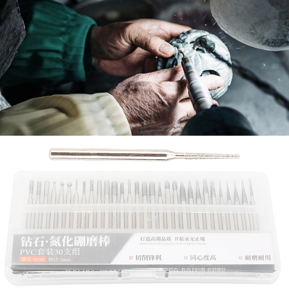 Set Mit 30 Diamantschleifaufsätzen, Körnung 150, Verschiedene Formen, Für Elektrische Schleifmaschinen Und Jade-schnitzereien.