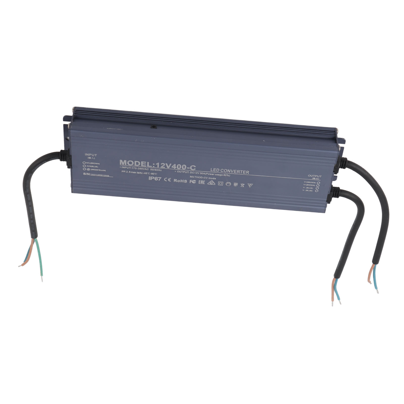 Ip67 Wasserdichtes Led-netzteil Mit Konstanter Spannung, 400 W, 170-265 V Ac, 12 V, 30 A, Mit Schutzchip.