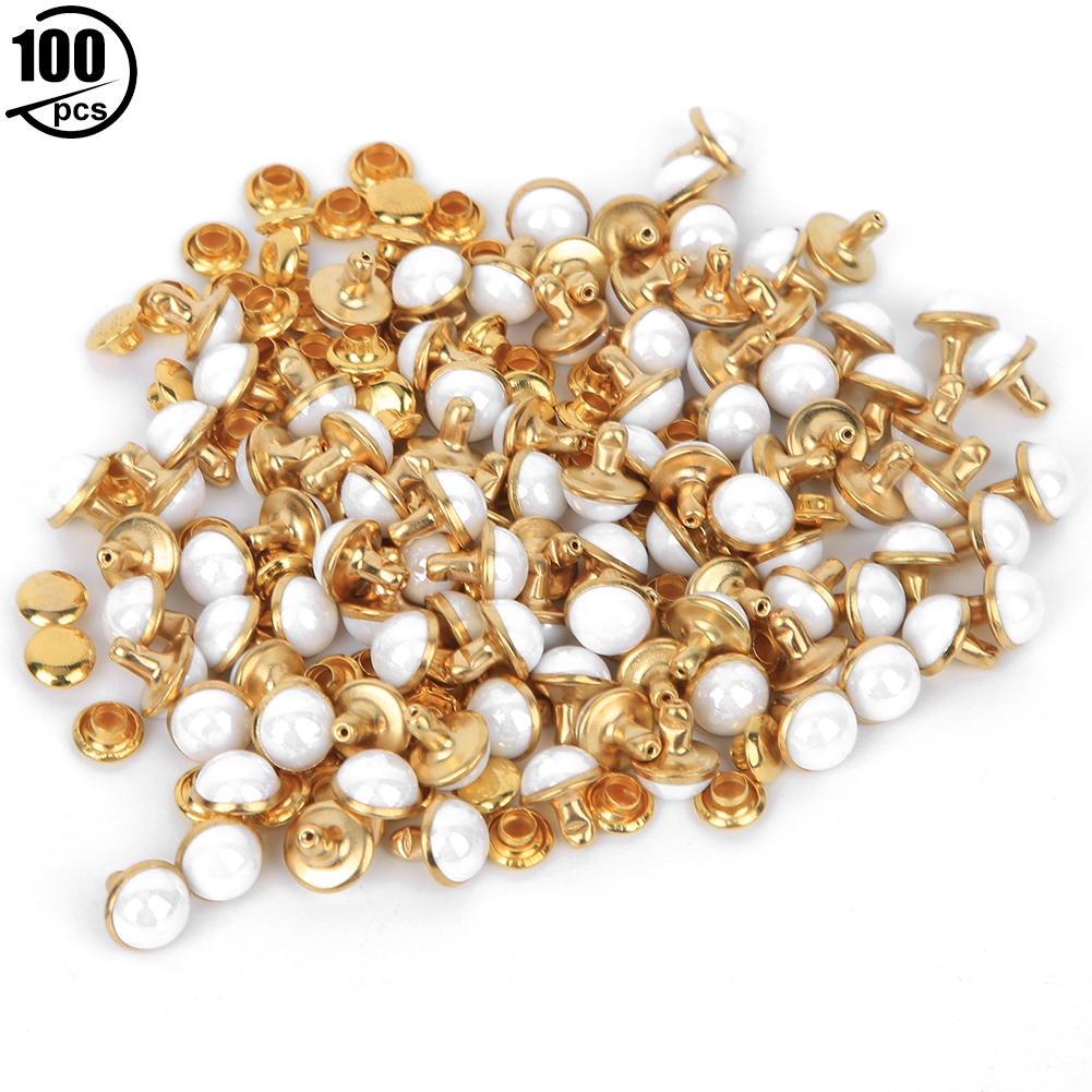 100 Sets Halbkreisförmiger Ziernieten (7,5 Mm) Zur Verzierung Von Kleidung Und Taschen (weiß)