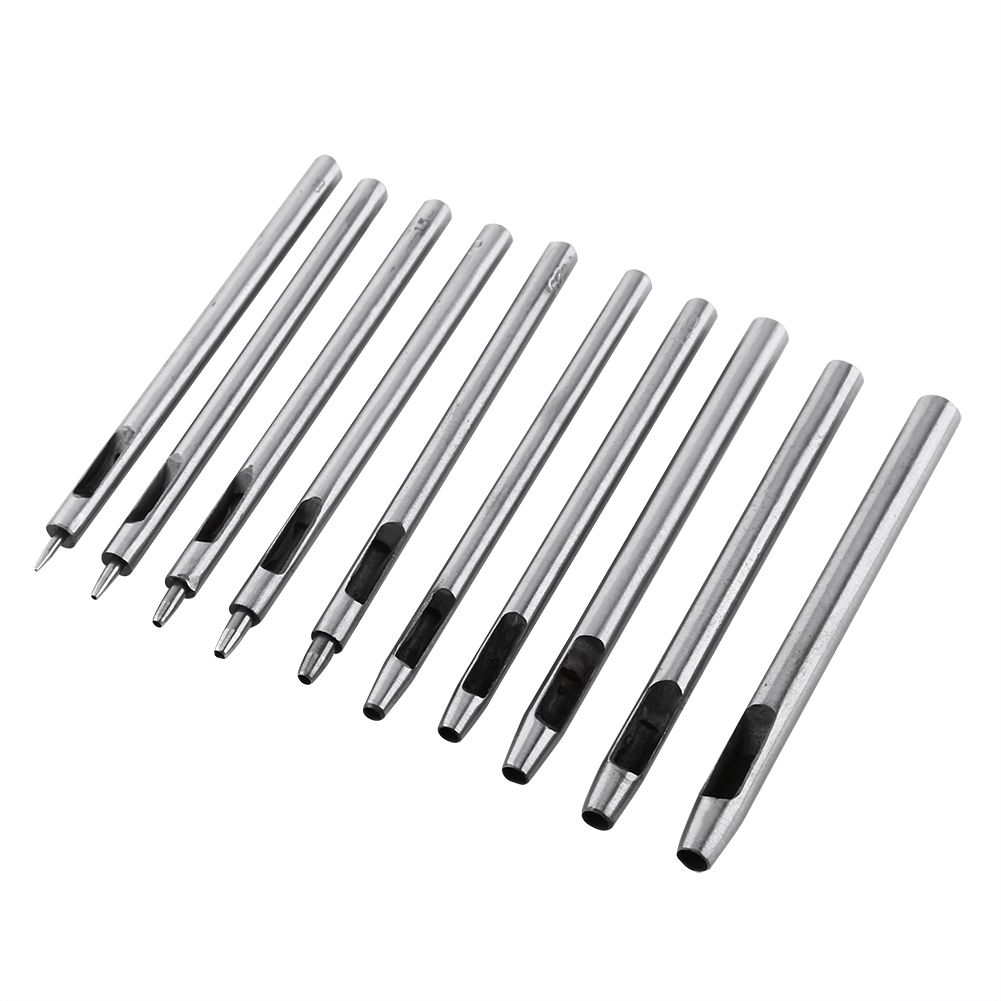 Set Mit 10 Metallstempeln Zum Stanzen Von Löchern In Leder Und Hohlgürtel (werkzeug Von 0,5 Bis 5 Mm).
