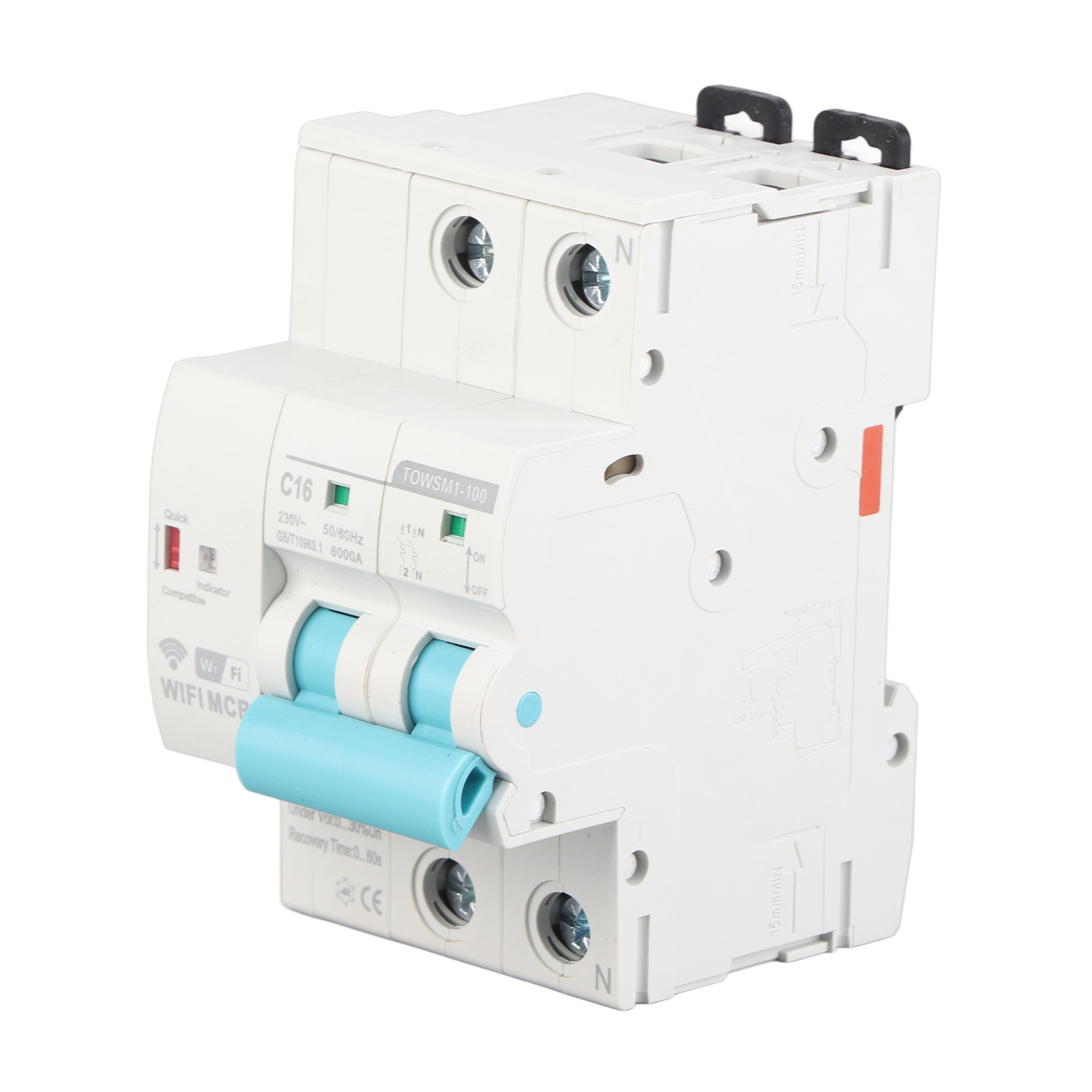 Intelligenter 2-poliger Wlan-leistungsschalter Zur Din-schienenmontage, 230 V Ac, Für Den Privaten Oder Industriellen Einsatz Towsm1-100