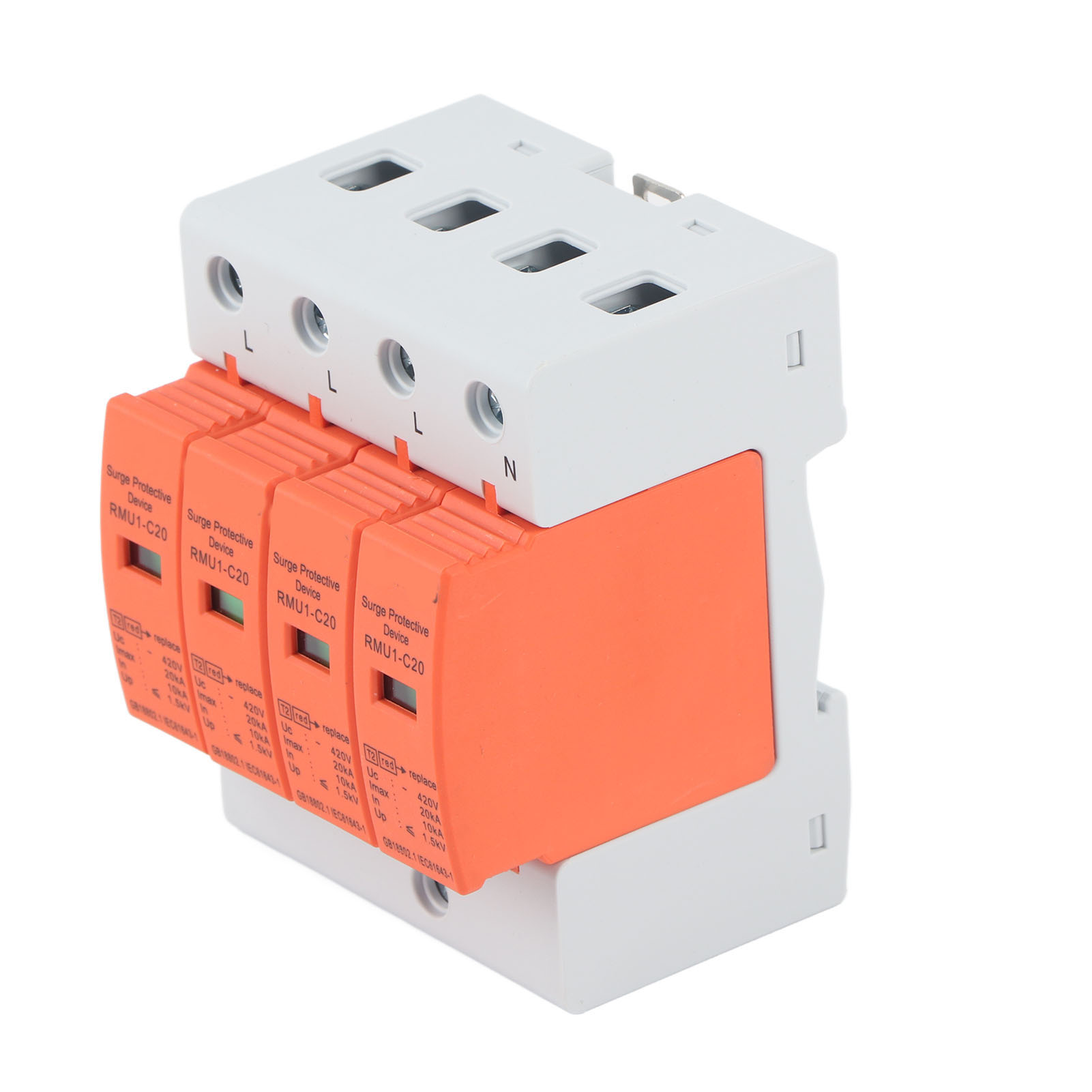 4-poliges Überspannungsschutzgerät, Din-schienenmontage, Mit Anzeige, 420 V Ac, Rmu1-c20