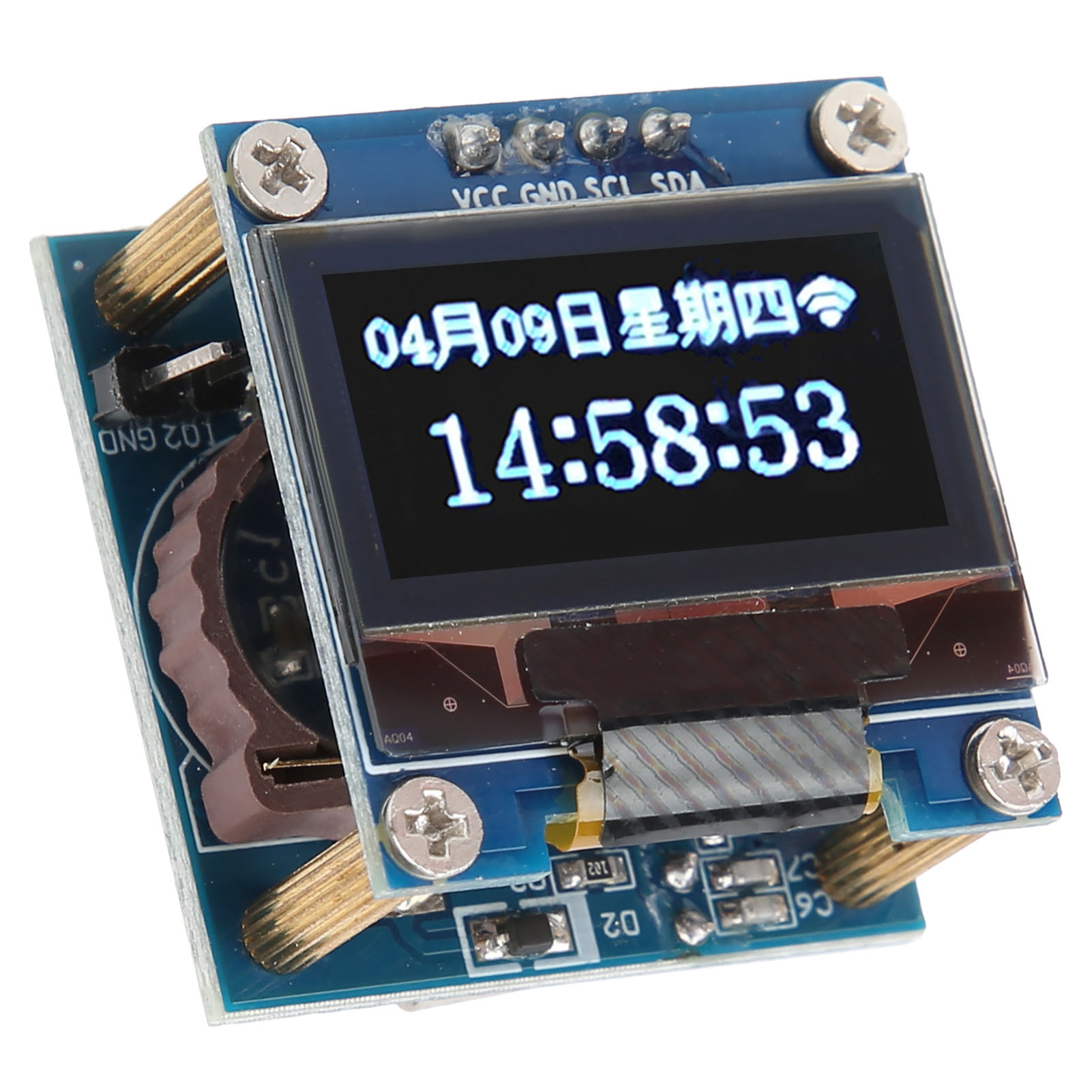 Uhrmodul Mit 0,96-zoll-oled-bildschirm, Wlan-platine, 5-v-micro-usb-anschluss Und 40-mah-knopfzellenbatterie