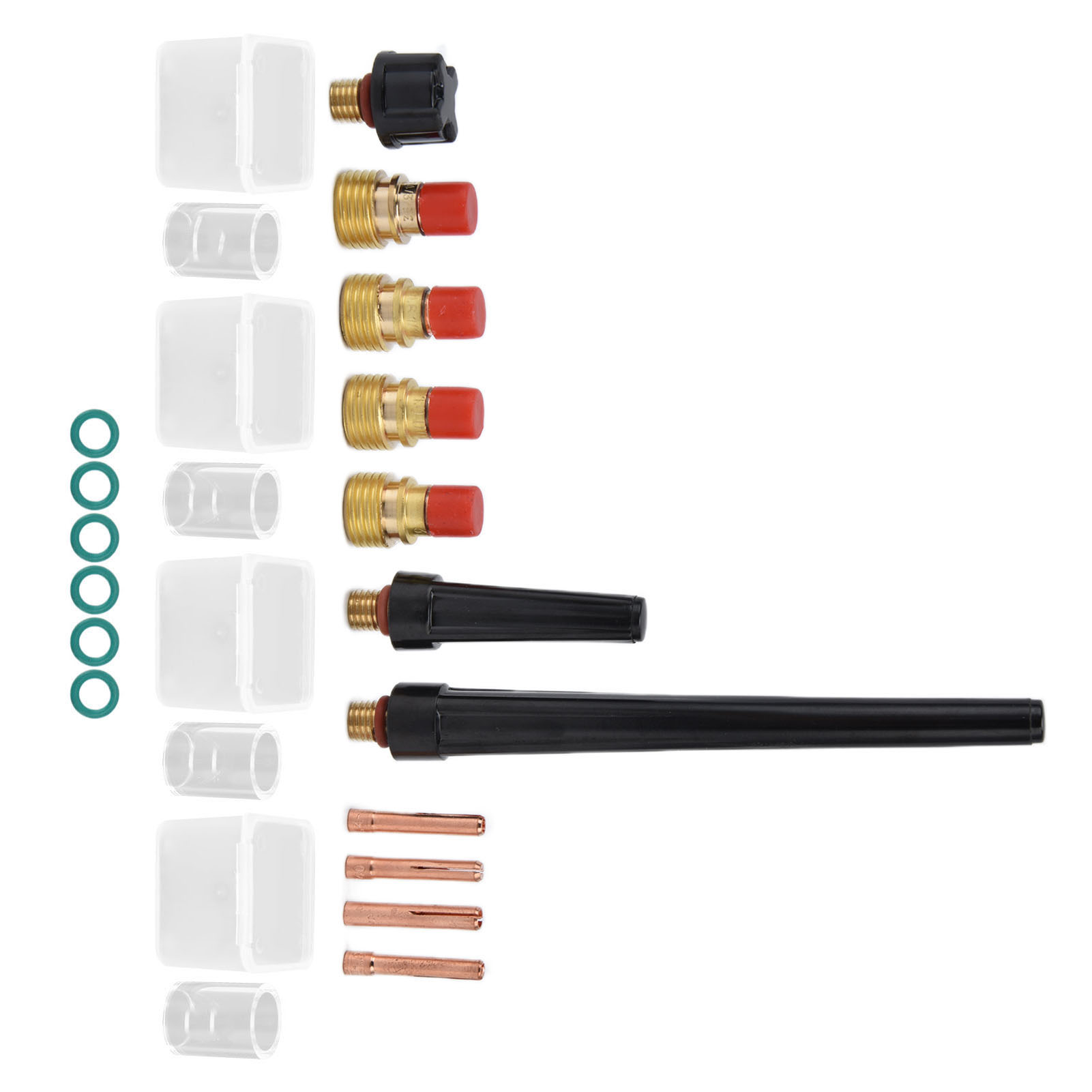 21-teiliges Wig-schweißbrenner-set: Klemmen, Glasdüsen, Schutzkappen Und Zubehör Für Die Modelle Wp-9, 20, 25 Und 300a