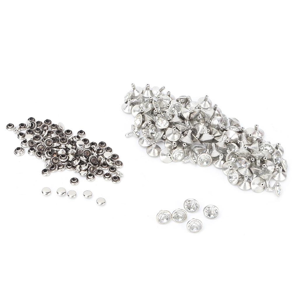 100 Dekorative Nieten, Nägel Und Ziernieten Aus 10 Mm Großen Metallischen Strasssteinen (silberner Rand, Weißes Kristall)