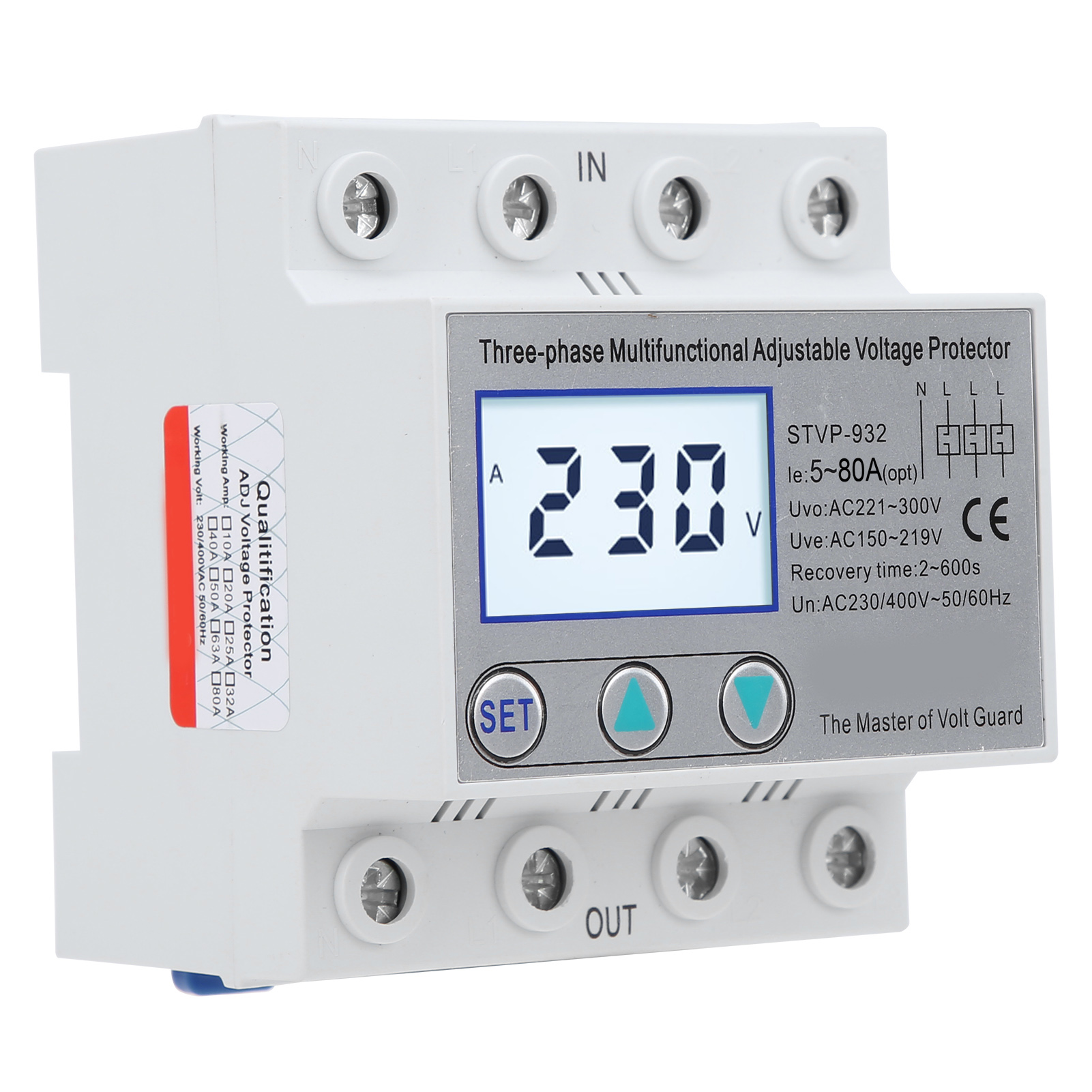 Stvp-932 230v 400v Ac (50a) Multifunktionaler Dreiphasiger Einstellbarer Spannungsschutz Mit Lcd-anzeige Und Automatischer Rückstellung