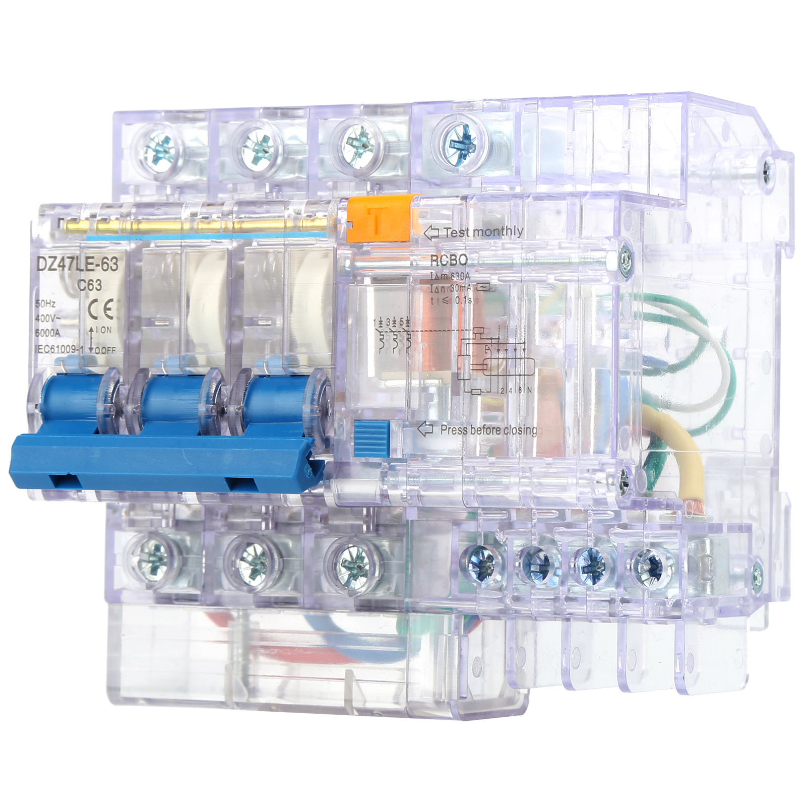 Transparenter 3p+n-leistungsschalter Für Den Hausgebrauch, Ableitstromschutz Dz47le-63 C63
