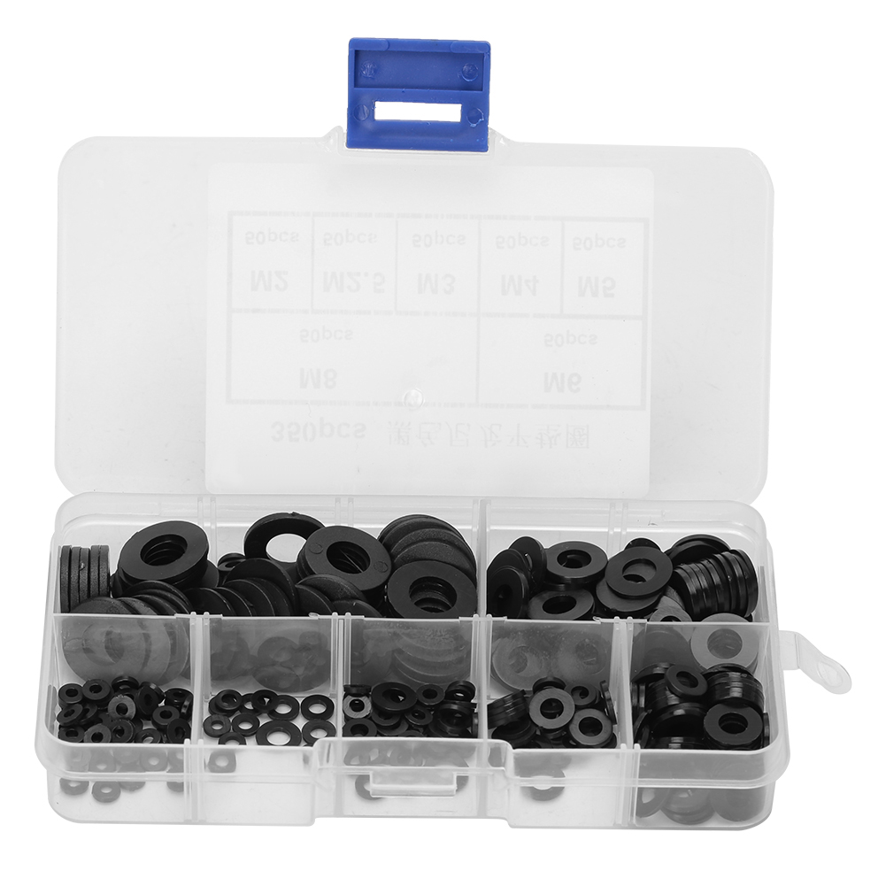 Set Mit 350 Schwarzen Nylon-flachscheiben, O-ringen, Größen M2/m2,5/m3/m4/m5/m6/m8