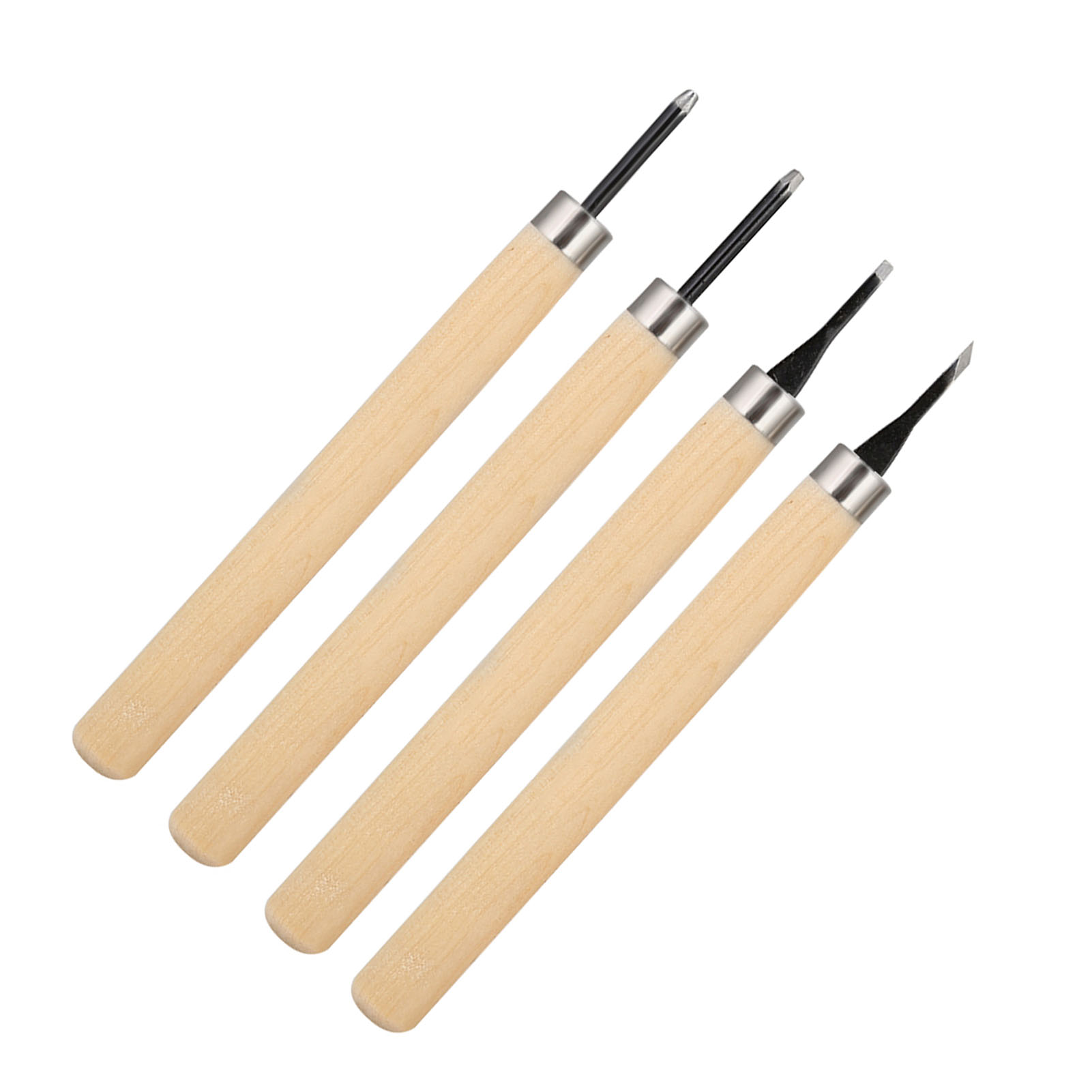 Set Mit 4 Holzschnitzwerkzeugen, Bestehend Aus Einem Handschärfer, Messern Und Gummipads (1)