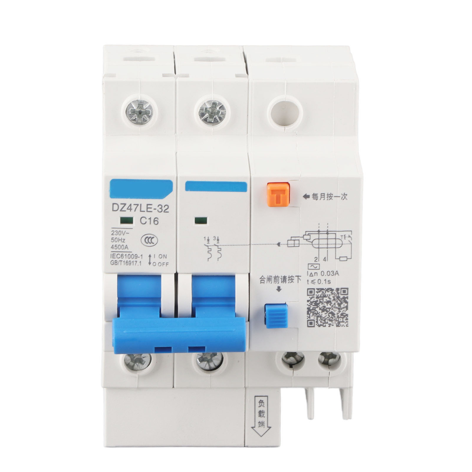 Fehlerstromschutzschalter 230 V/16 A Dz47le 32 2p+2 C16