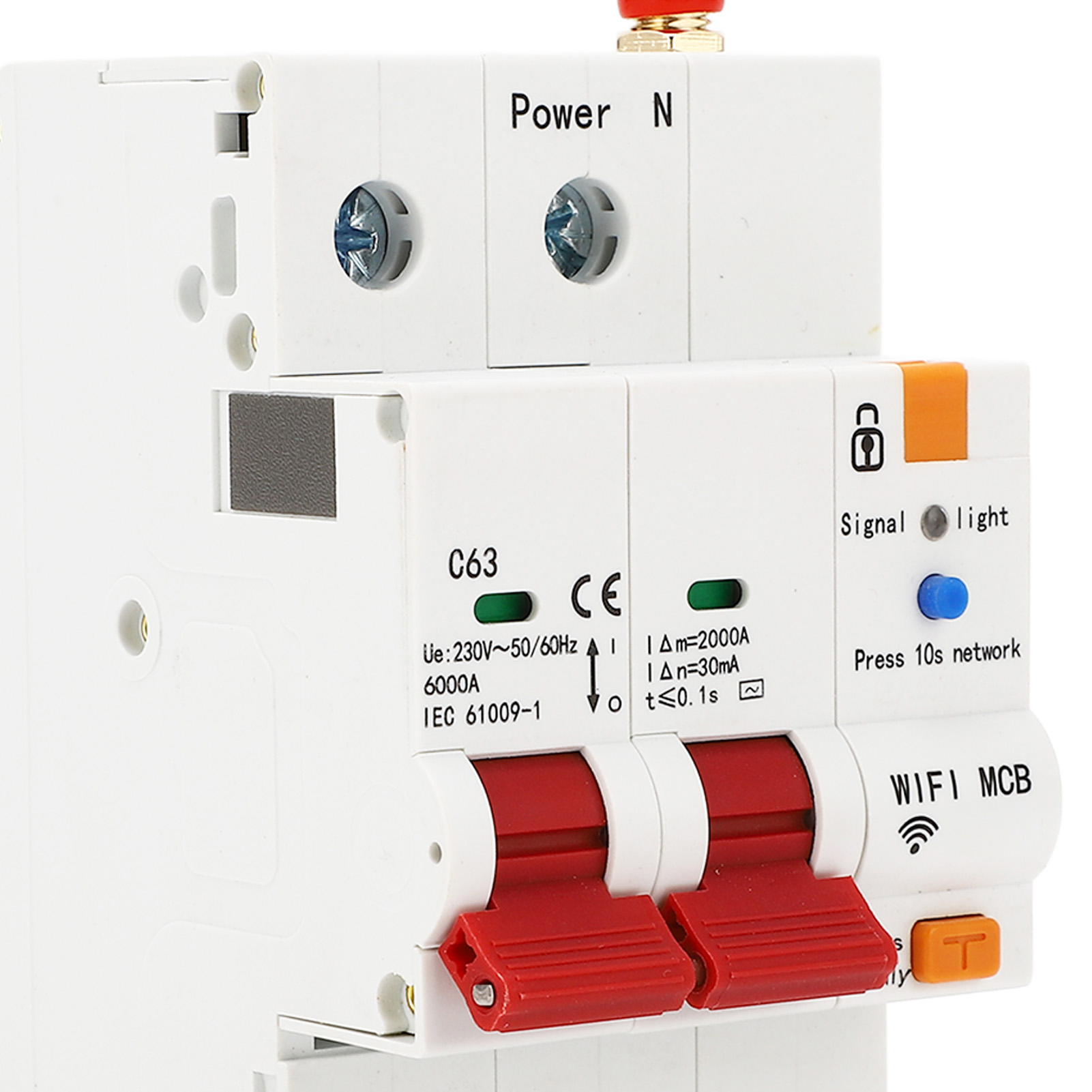 Intelligenter Fehlerstromschutzschalter (fi-schalter) 230 V Ac Mit Wlan, Din-schienenmontage, Fernbedienung, Fehlerstromschutz Und 63-a-pneumatikschalter