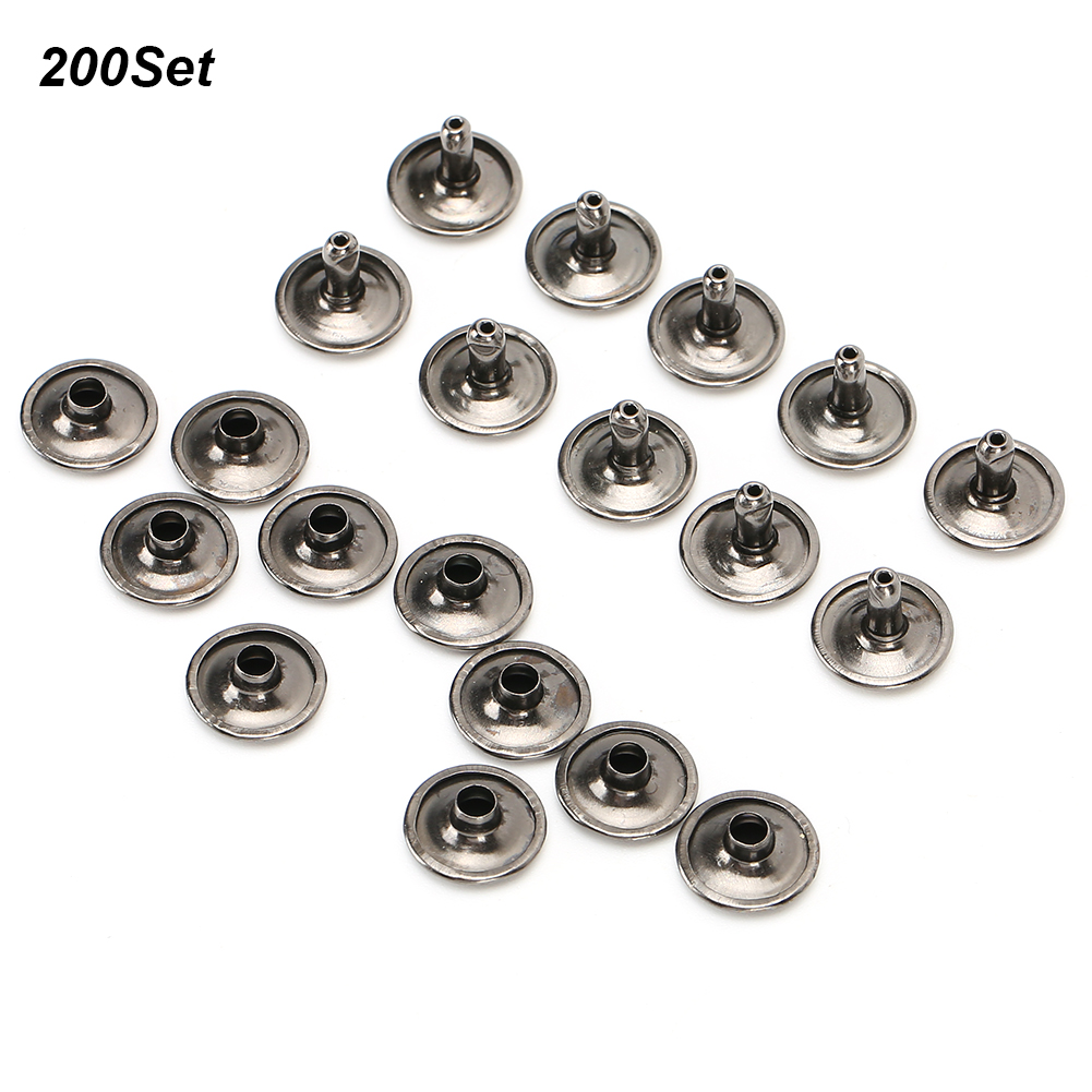 Packung Mit 200 Doppelkopfnieten, Rundnägeln, Eisenknöpfen Für Jeans, Schuhe, Taschen Und Lederbekleidung, 12 X 10 Mm, Schwarz