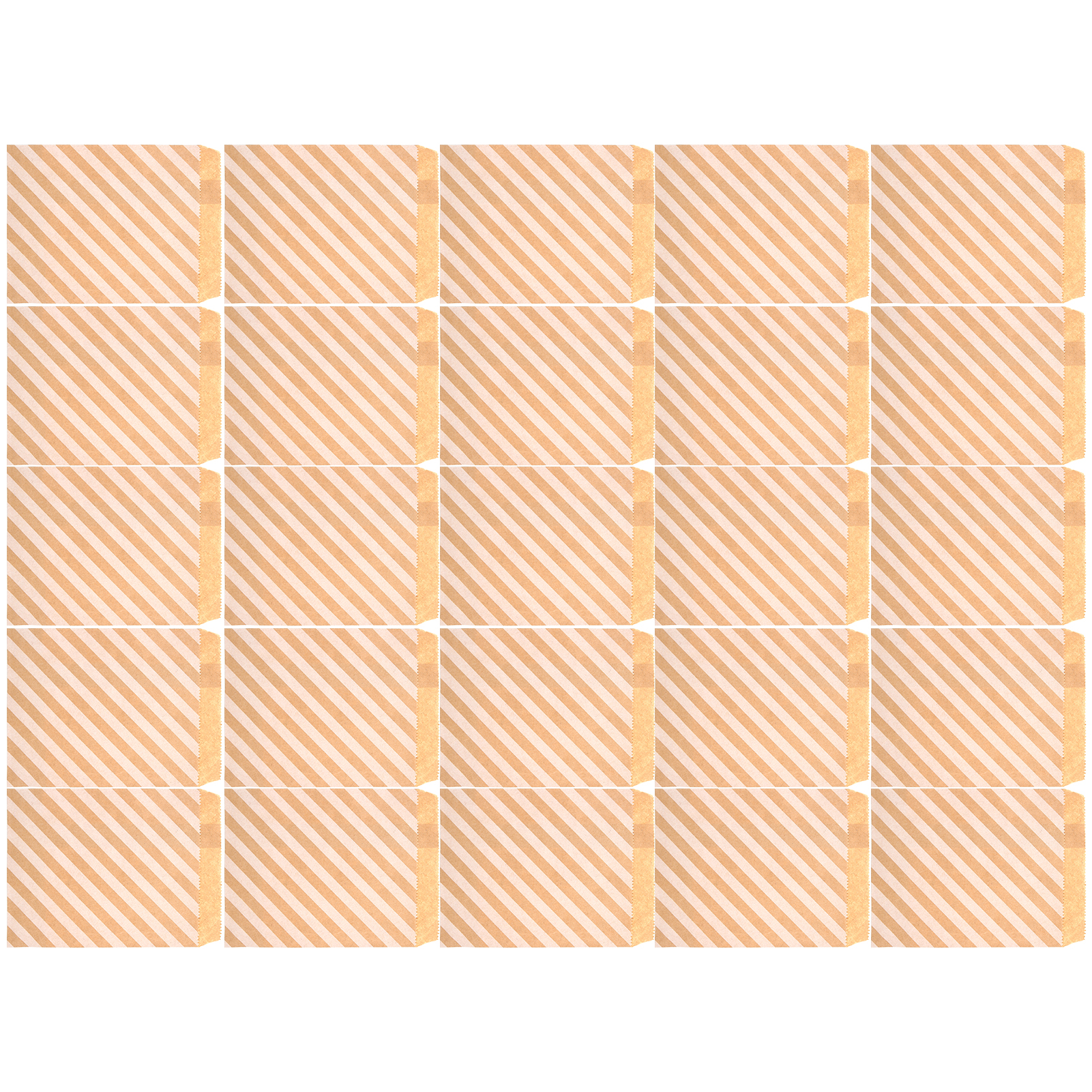 Packung Mit 25 Faltbaren Kraftpapier-lebensmitteltüten Mit Diagonalen Streifen, Ideal Zum Verpacken Von Süßigkeiten, Nüssen, Keksen Und Anderen Snacks.