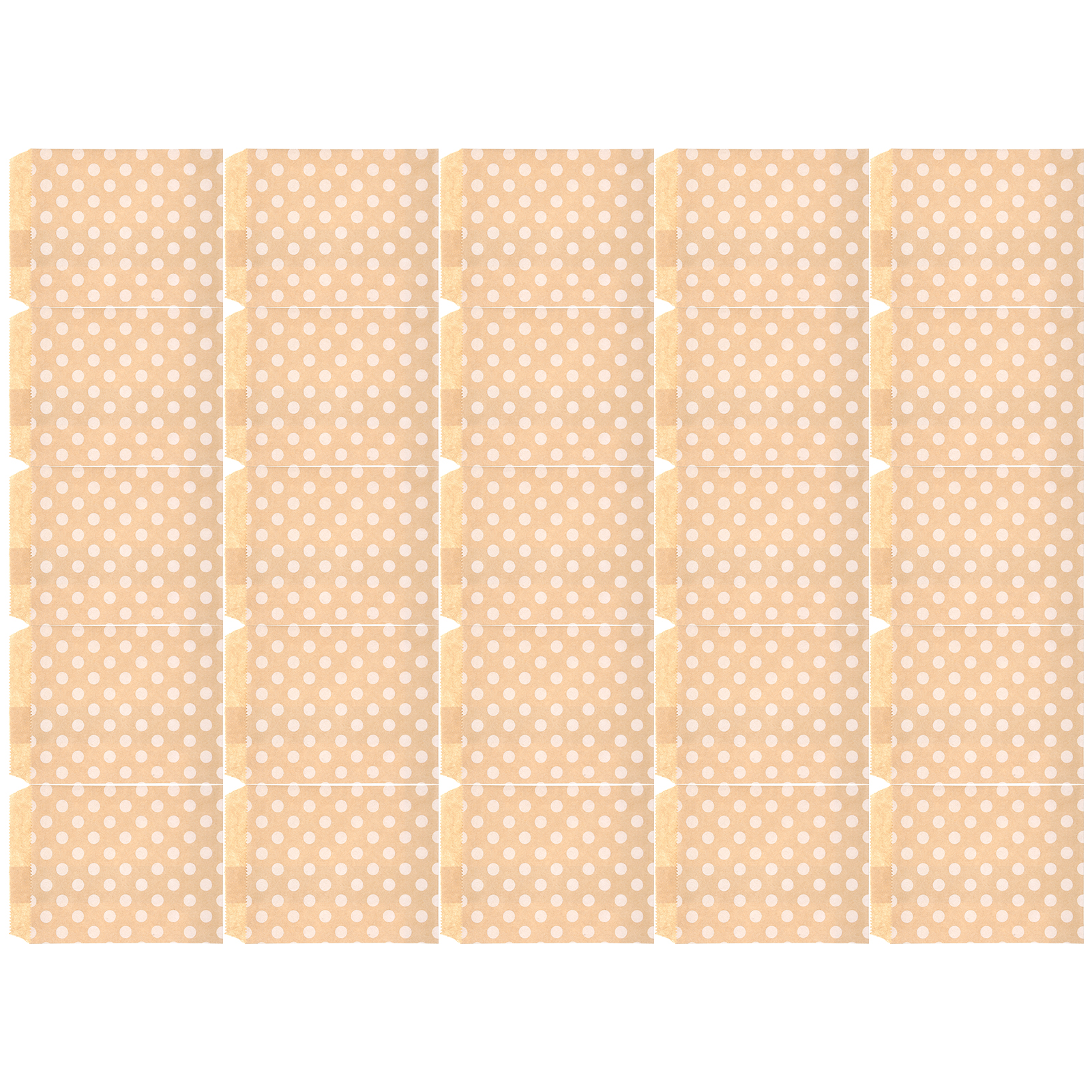 Packung Mit 25 Faltbaren Kraftpapier-lebensmitteltüten Zum Verpacken Von Süßigkeiten, Nüssen, Keksen Und Anderen Snacks. Rundes Punktmuster.