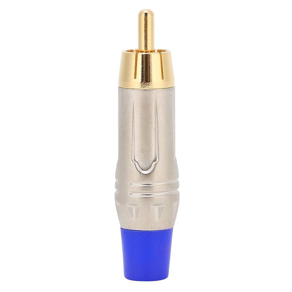 Packung Mit 5 Männlichen Rca-audiosteckern Zum Löten, Vergoldet, Mit Gehäuse Aus Zinklegierung (blau).