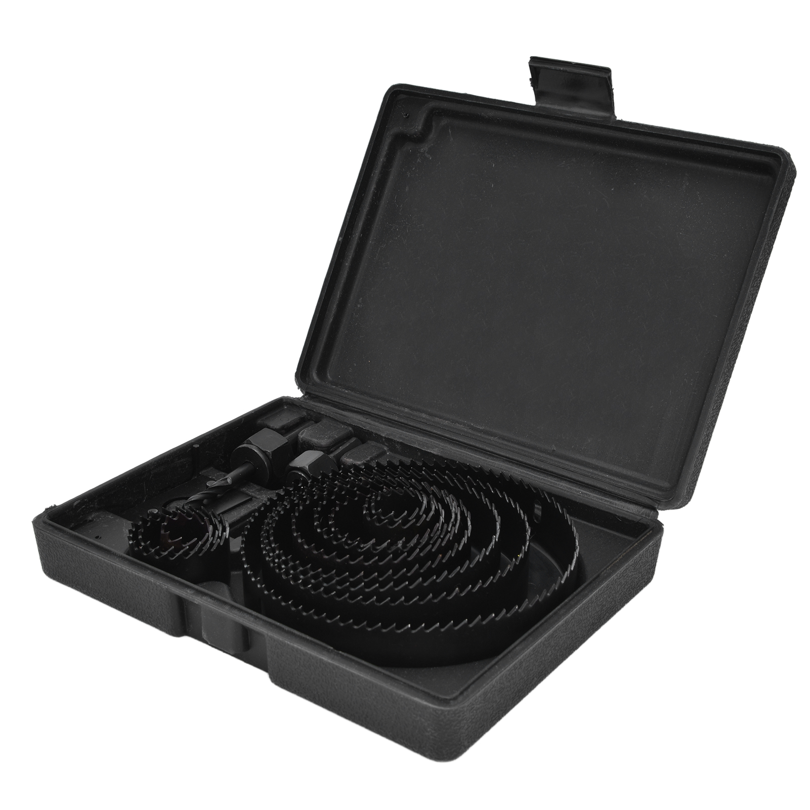 Set Mit 16 Schwarzen Hartmetall-kreislochsägen Zum Bohren Von Pvc- Und Holzplatten (19-127 Mm).