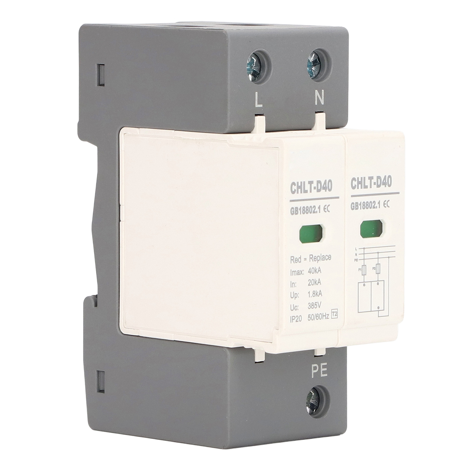 Überspannungsschutzgerät Für Wechselstrom, Modulares Design, Flammhemmend, Schnell Ansprechender Überspannungsableiter, 2p 40 Ka 385 V