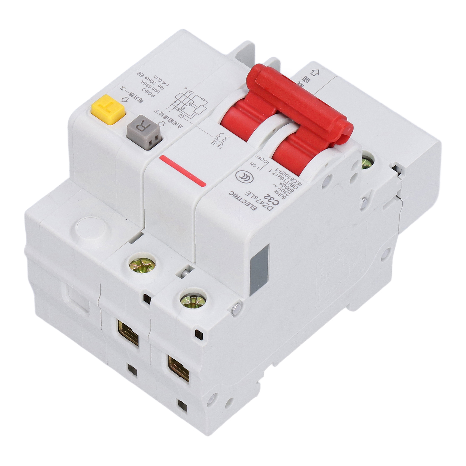 Miniatur-2-poliger Leitungsschutzschalter Für Din-schienenmontage, Fehlerstromschutz, 230 V Ac, 32 A, Dz47sle C32