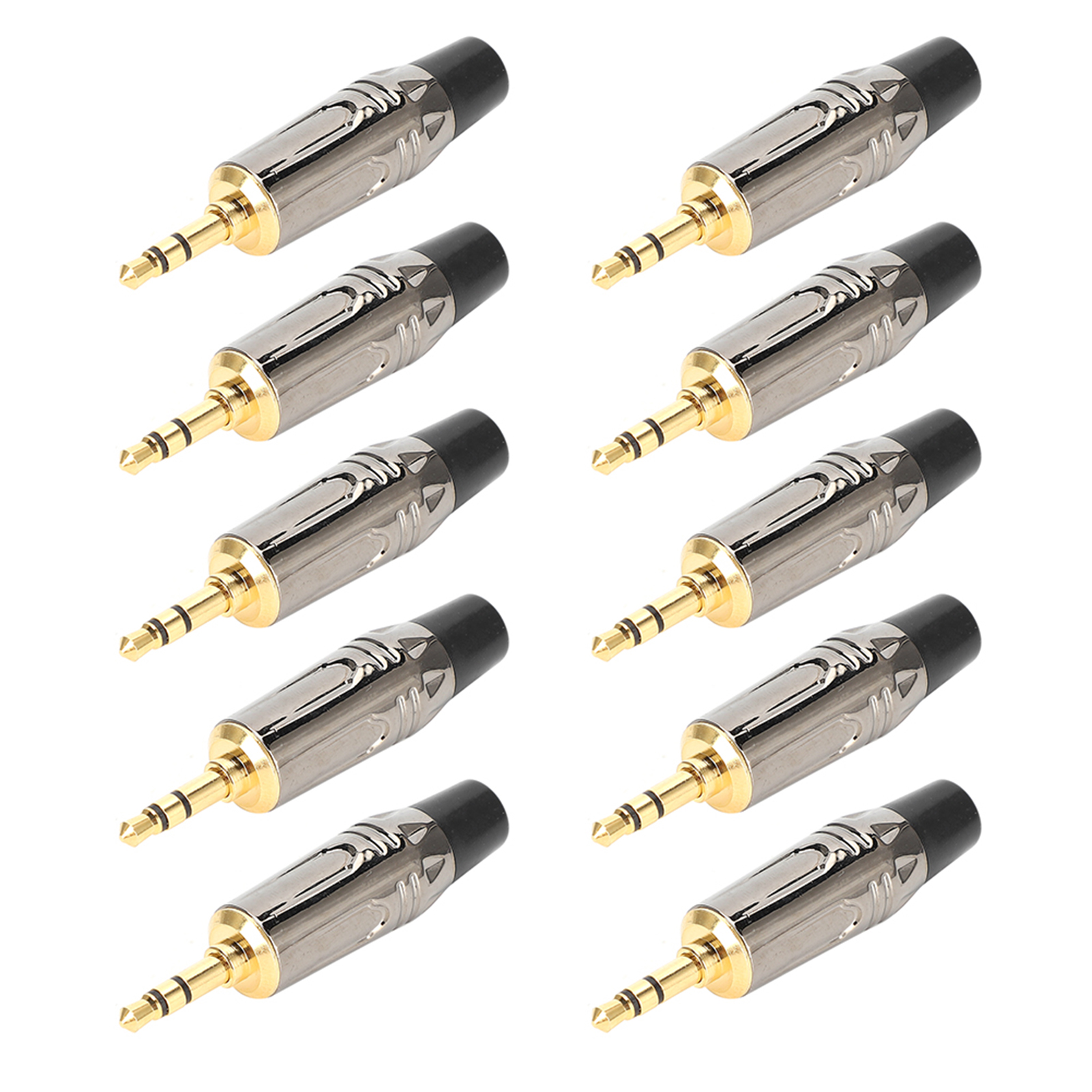 Packung Mit 10 Vergoldeten 3,5-mm-stereo-klinkensteckern Aus Zinklegierung, Verlötet, Für Audio-kopfhörerkabel, Mit Schwarzem Kabel.