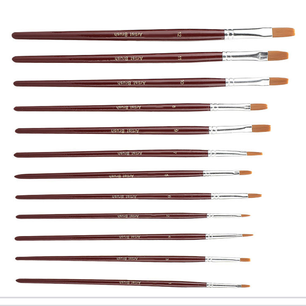 Set Mit 12 Flachen, Weinroten Nylonpinseln Zum Zeichnen Und Für Künstlerische Malerei