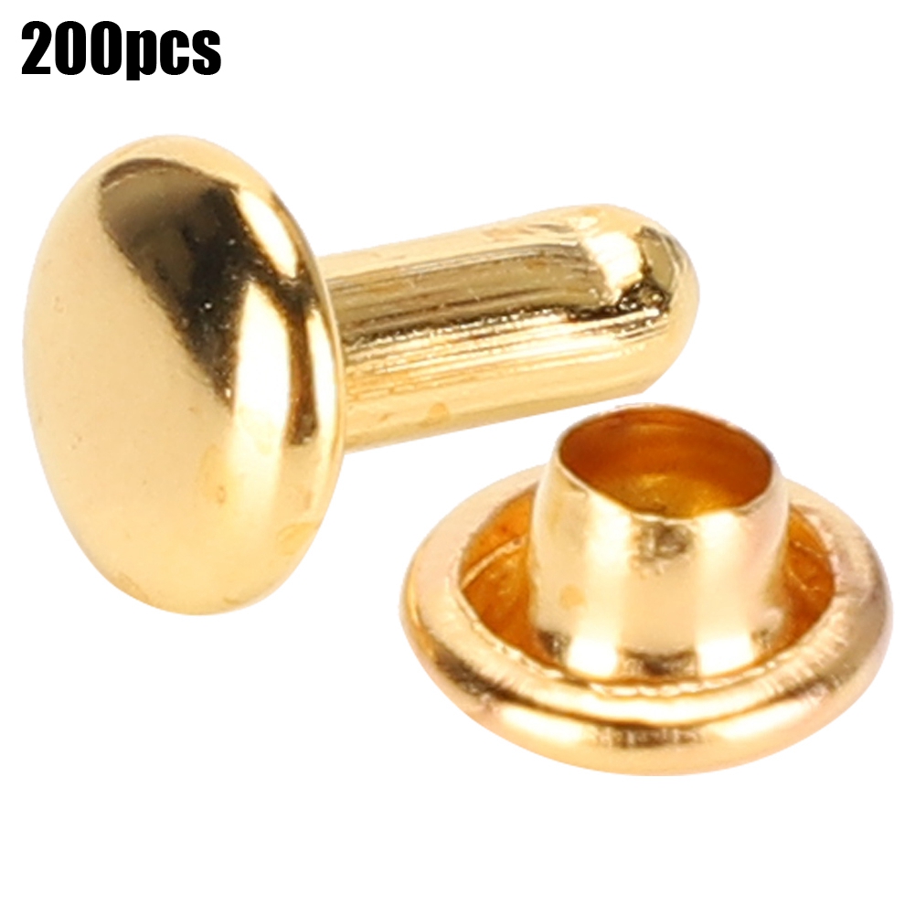200 Doppelrundkopfnieten, Imitation Gold, 6 X 8 Mm, Für Lederschuhe, Taschen Und Bekleidung.