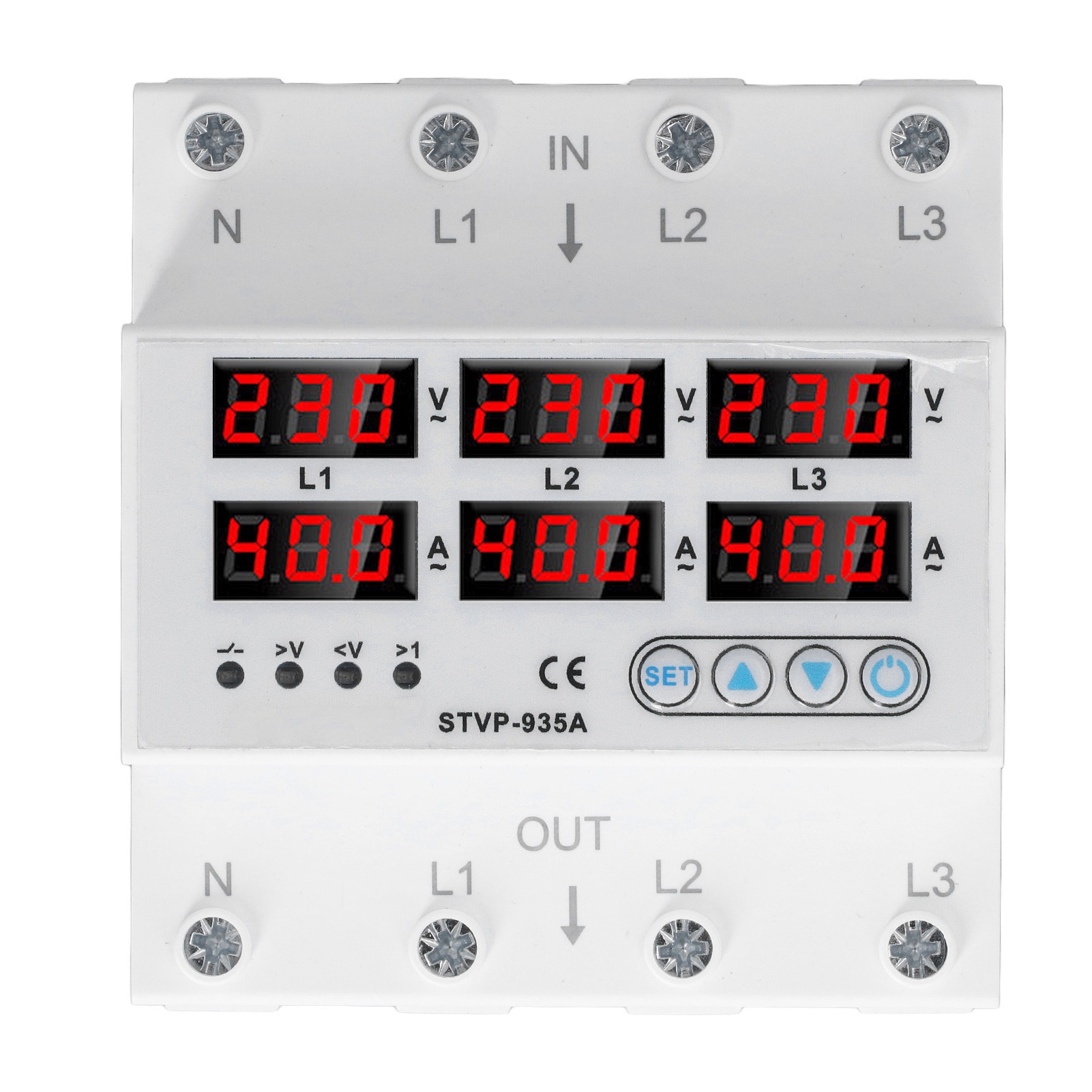 Überspannungs- Und Überstromschutzrelais, Dreiphasig, Mit Digitalanzeige Und Automatischer Wiederherstellung, 220-380 V Ac, 40 A (1-40 A).