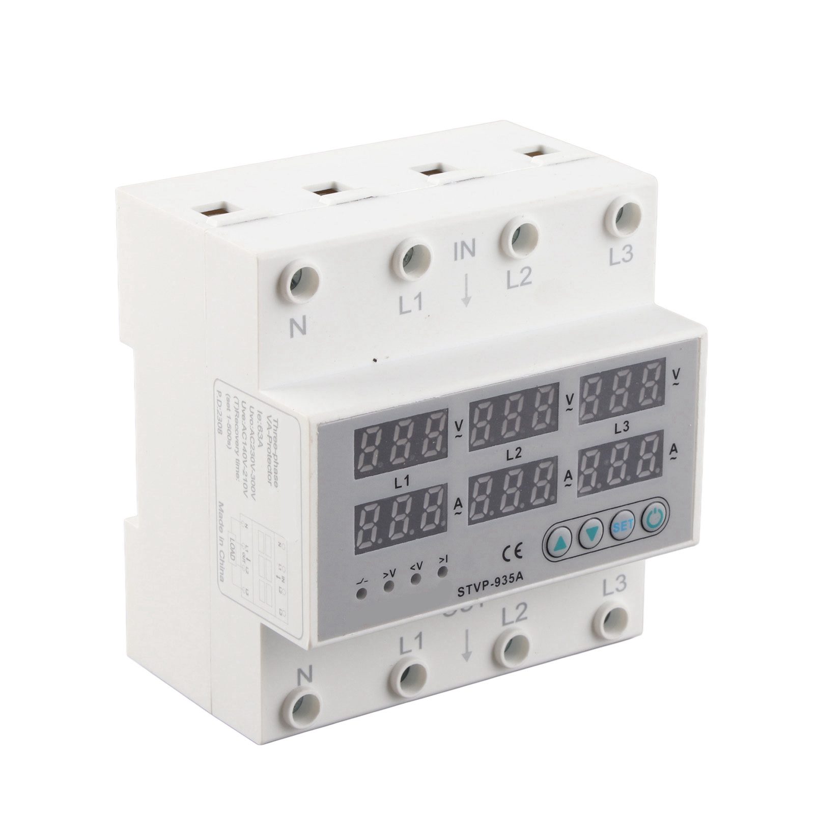 Einstellbarer Überspannungs- Und Überstromschutz, Dreiphasig, Mit Digitalanzeige Und Automatischer Rückstellung, 220-380 V Ac Überspannungsschutzrelais, 63 A (1-63 A).