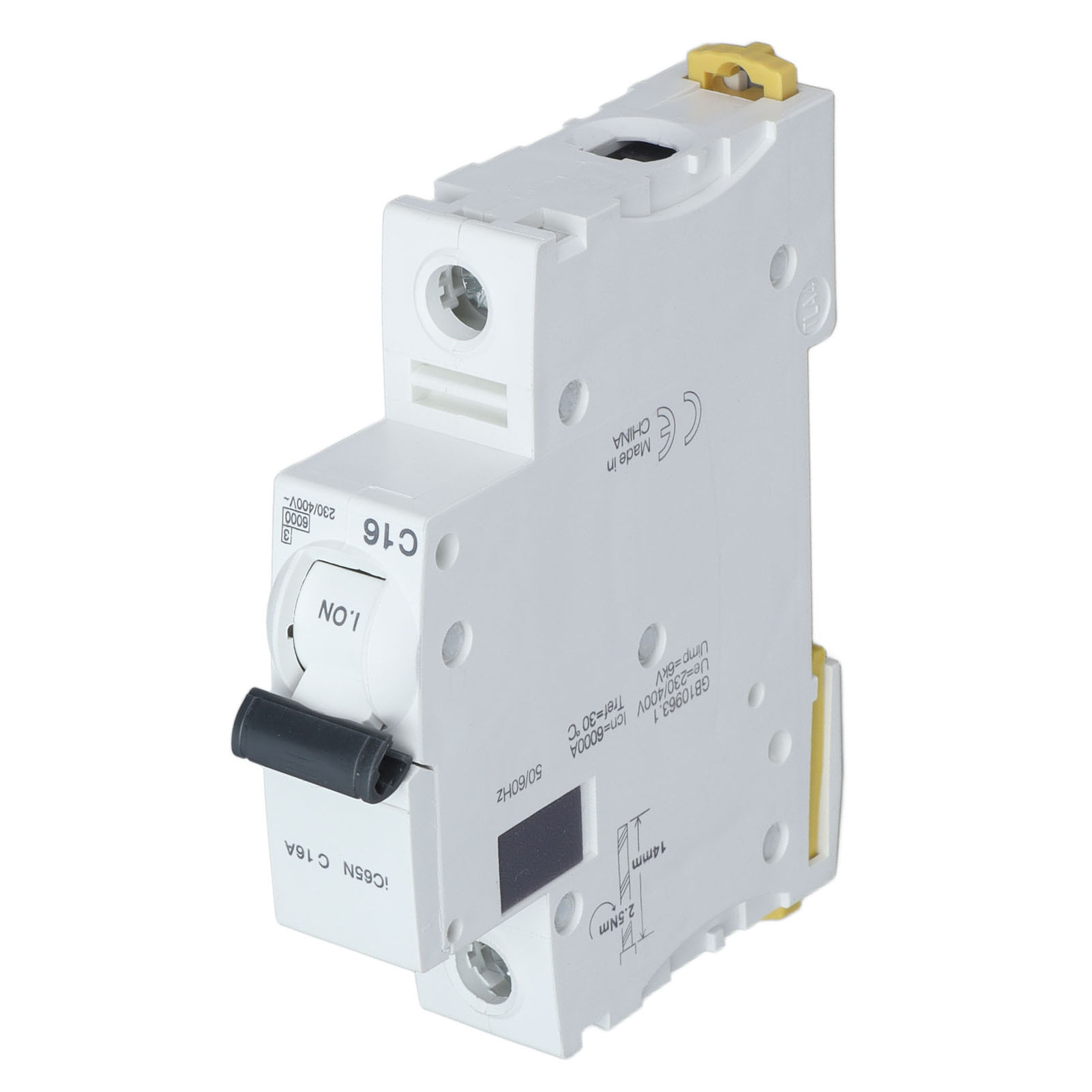 Miniatur-1p-leistungsschalter, Fehlerstrom-trennschalter, Din-schienenmontage, 230 V/400 V, 16 A, Ic65n C16