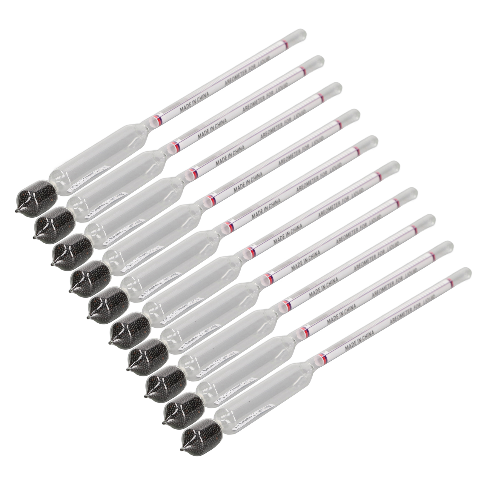 Set Aus 10 Hochpräzisen Glashydrometern Für Wein, Zur Messung Des Alkoholgehalts Von 0 Bis 100 °c, Für Labor- Und Heimgebrauch.